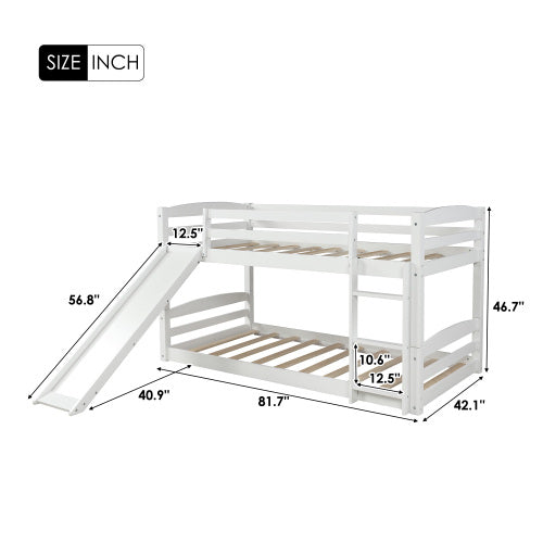 Twin over Twin Low Bunk Bed with Slide and Ladder