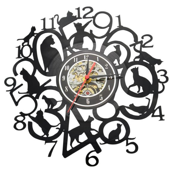 HOME PETS CATS HANDMADE VINYL RECORD WALL CLOCK