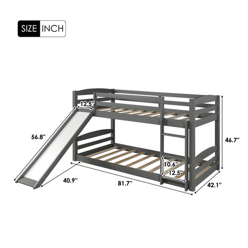Twin over Twin Low Bunk Bed with Slide and Ladder
