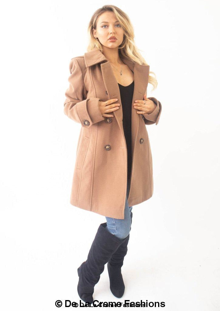 Womens Wool Feel Double Breasted Hooded Coat