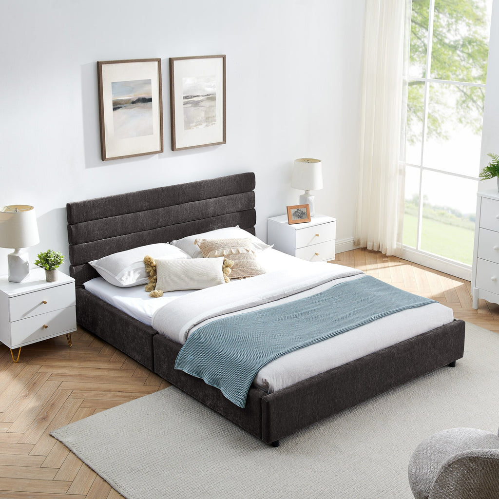 Queen size cushioned bed, comfortable cushioned bed frame, headboard