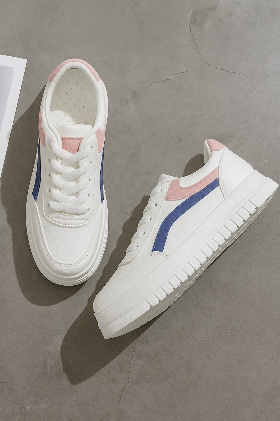 White Sneakers with Pink and Blue Accents (SIZE 9 UK)