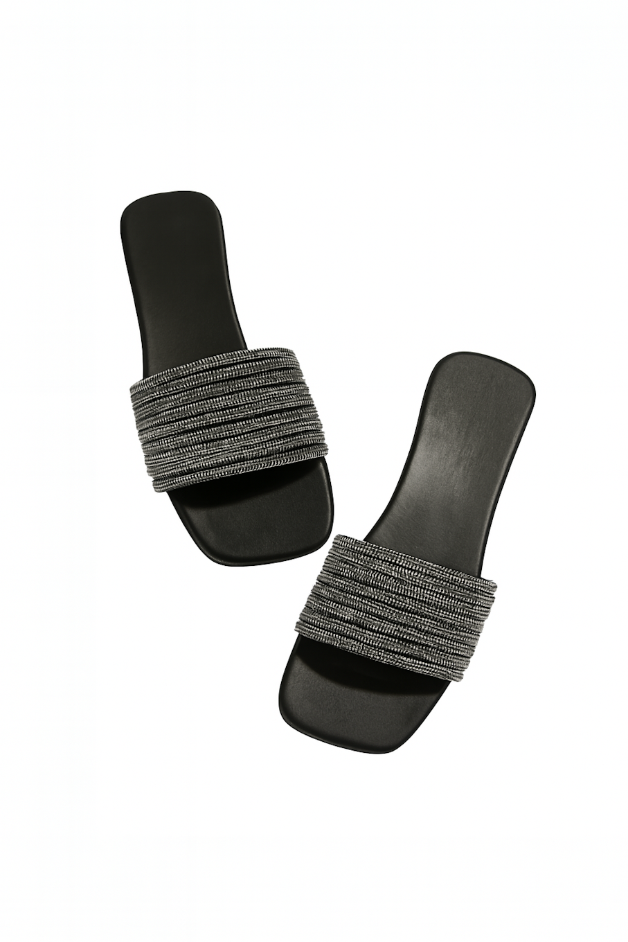 Dazzling Black Embellished Slides (Size-4 UK)