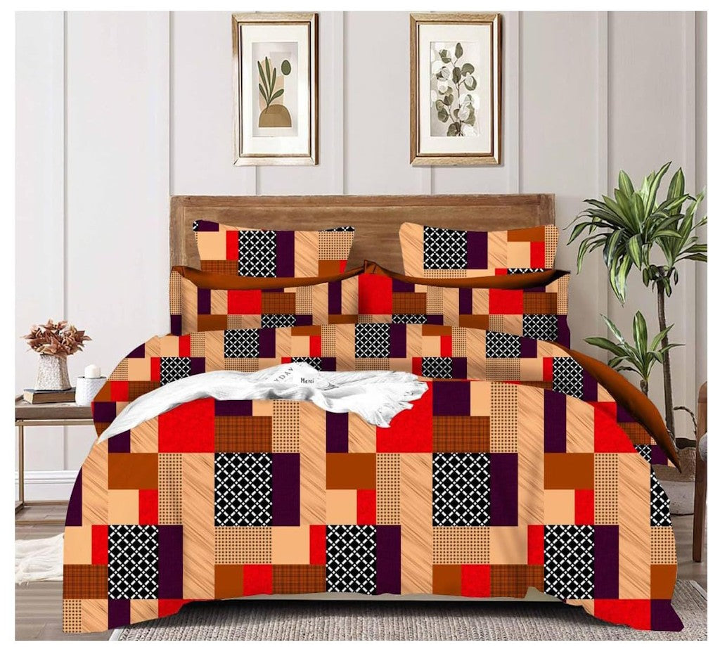 Cotton Geometric Printed Flat Bedsheet for Double Bed with 2 Pillow