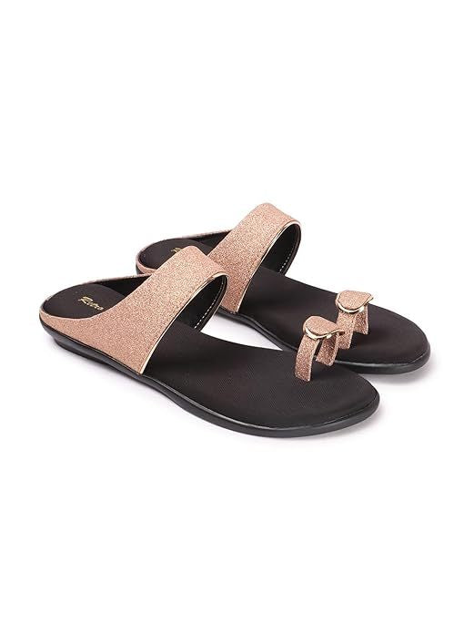 Retro Walk Embellished Open Toe Flats (Size-UK-5) (Color-PEACH)