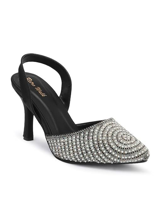 Retro Walk Women Pointed Toe Kitten Heels (Size-UK-6) (Color-BLACK)