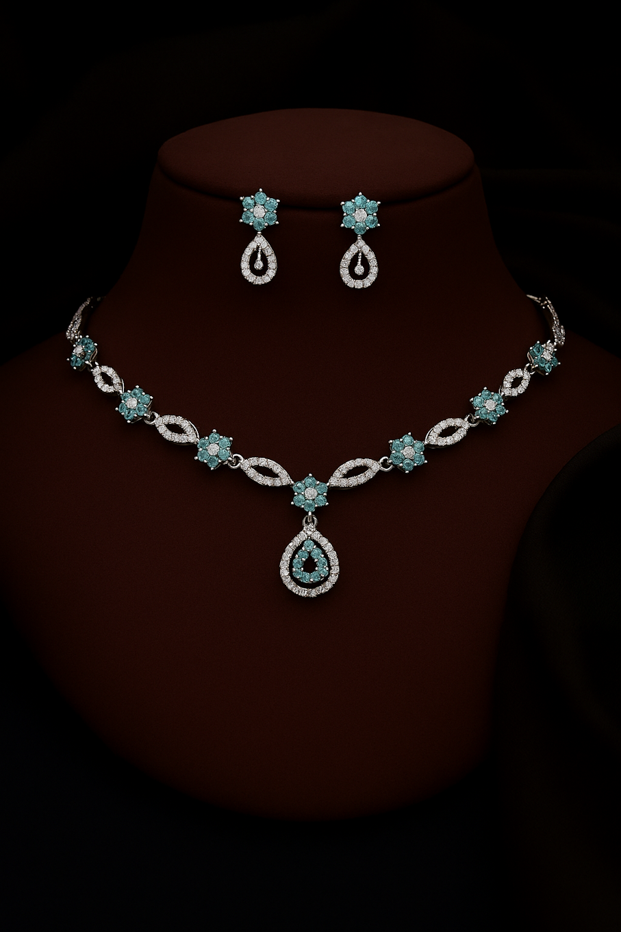 Turquoise & Diamond Floral Necklace Set