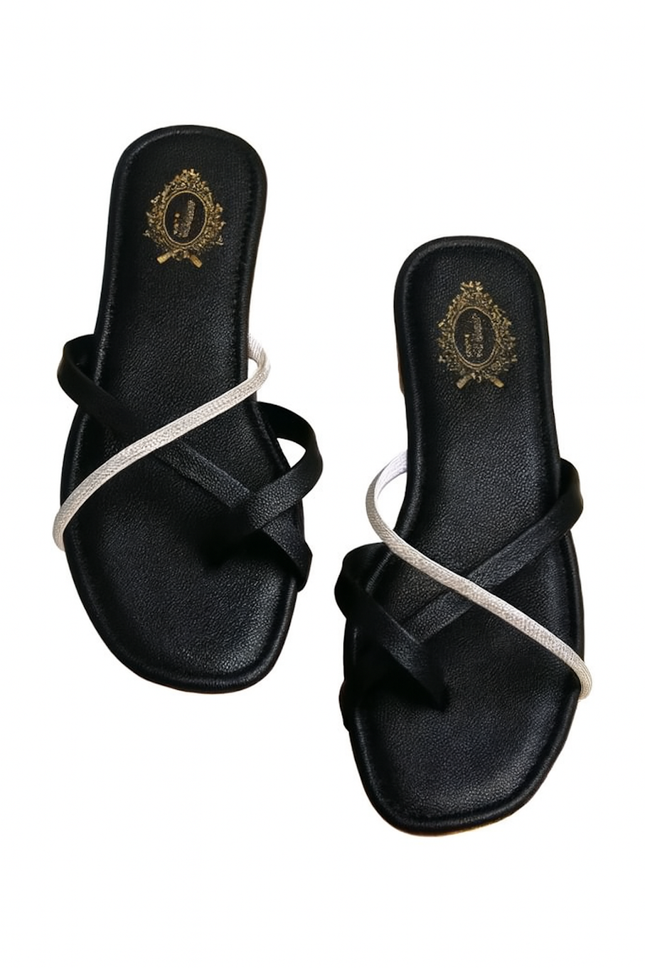 Black & Silver Criss-Cross Strap Flats (Size-4 UK)