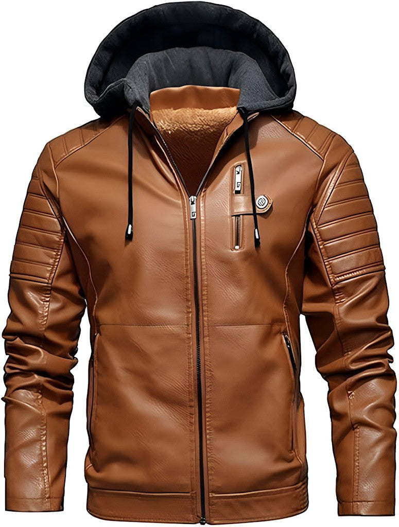 Men’s Casual Stylish PU Leather Zip-Up Motorcycle Bomber Jacket Size