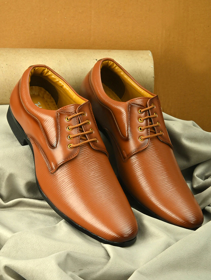Men Solid Coffee Brown Lace-Up Derby (Size-UK-7) (Color-BROWN)