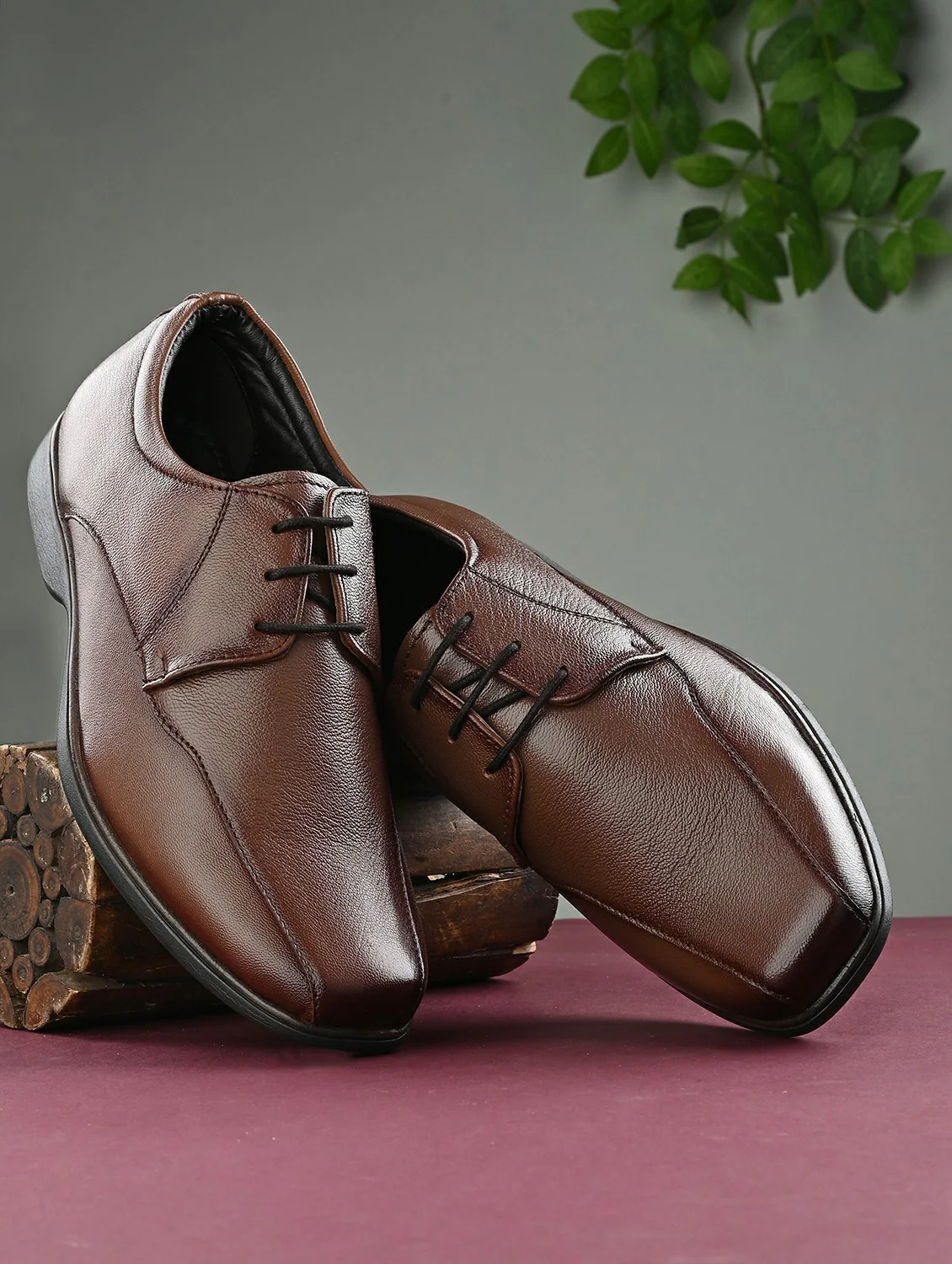 Men Solid Coffee Brown Lace-Up Derby (Size-UK-6) (Color-DARK BROWN)