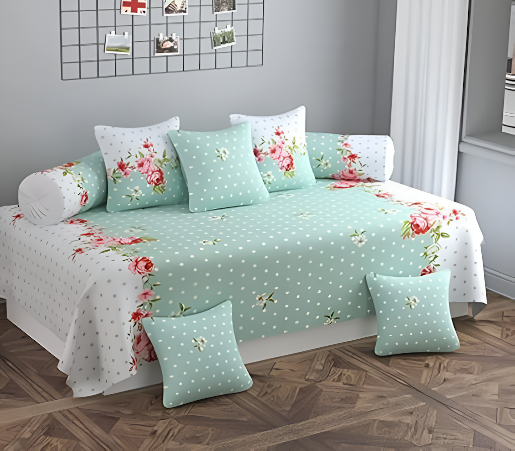 100% Cotton Trendy Floral Print Diwan Set Of 8 Size Single Bed Color