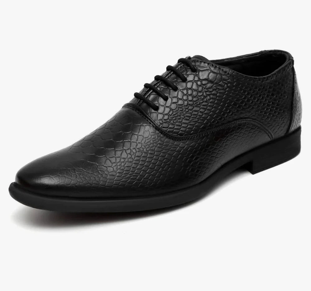 DSK Men’s Black Textured Formal Oxford Shoes – Stylish Lace-Up for