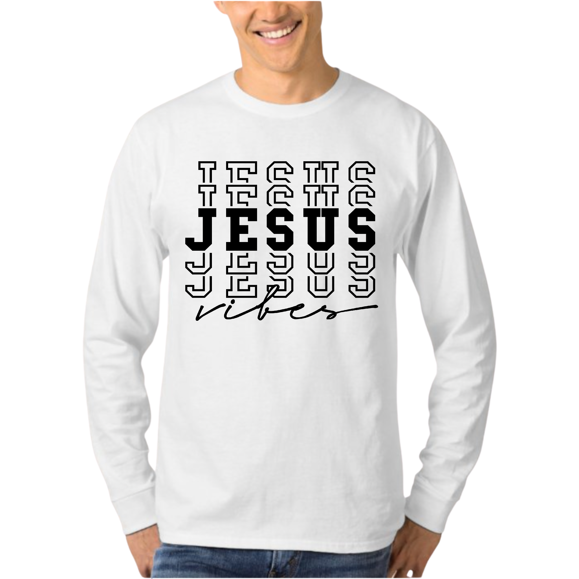 Mens Long Sleeve Graphic T-shirt Jesus Vibes
