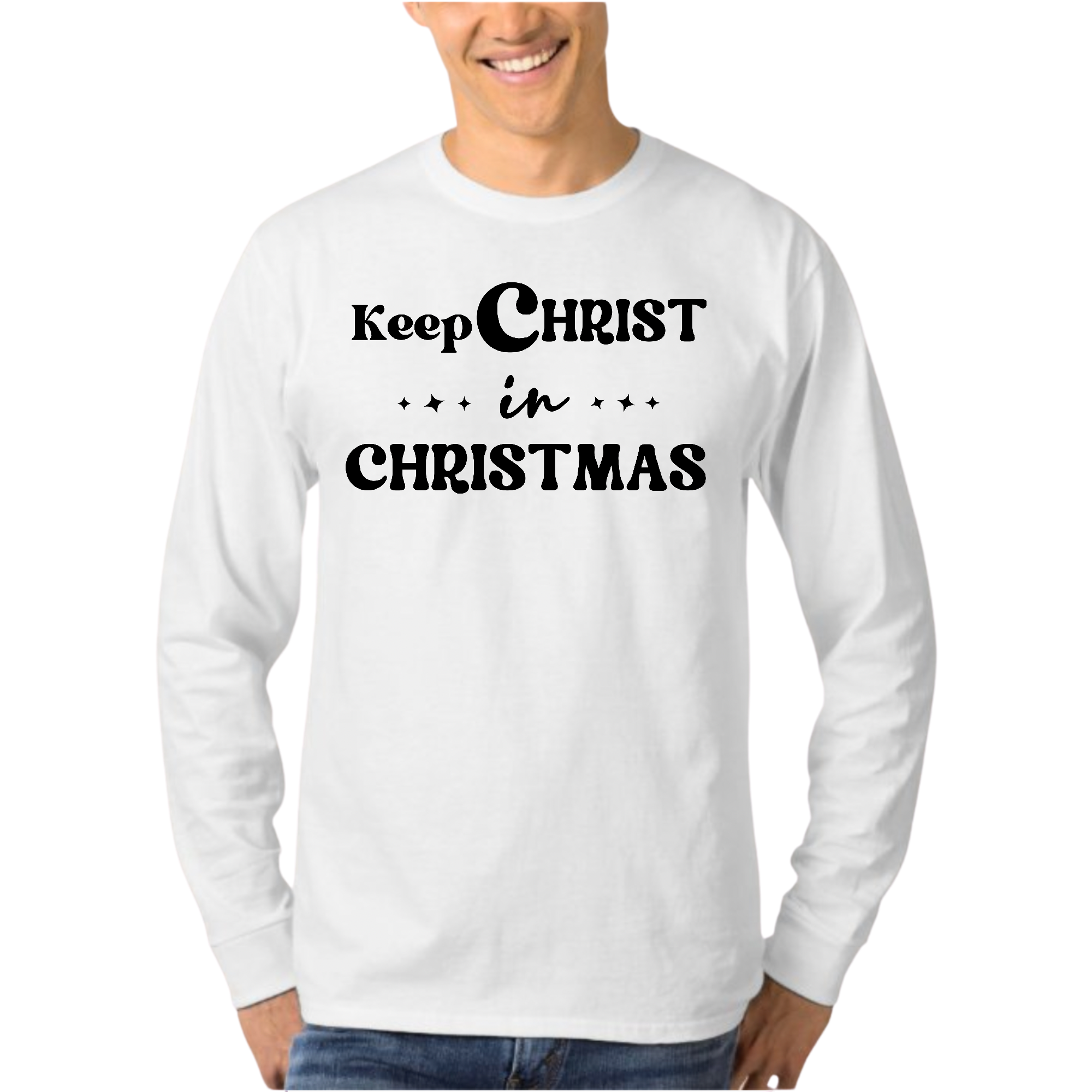 Mens Long Sleeve Graphic T-shirt Keep Christ in Christmas - Christian