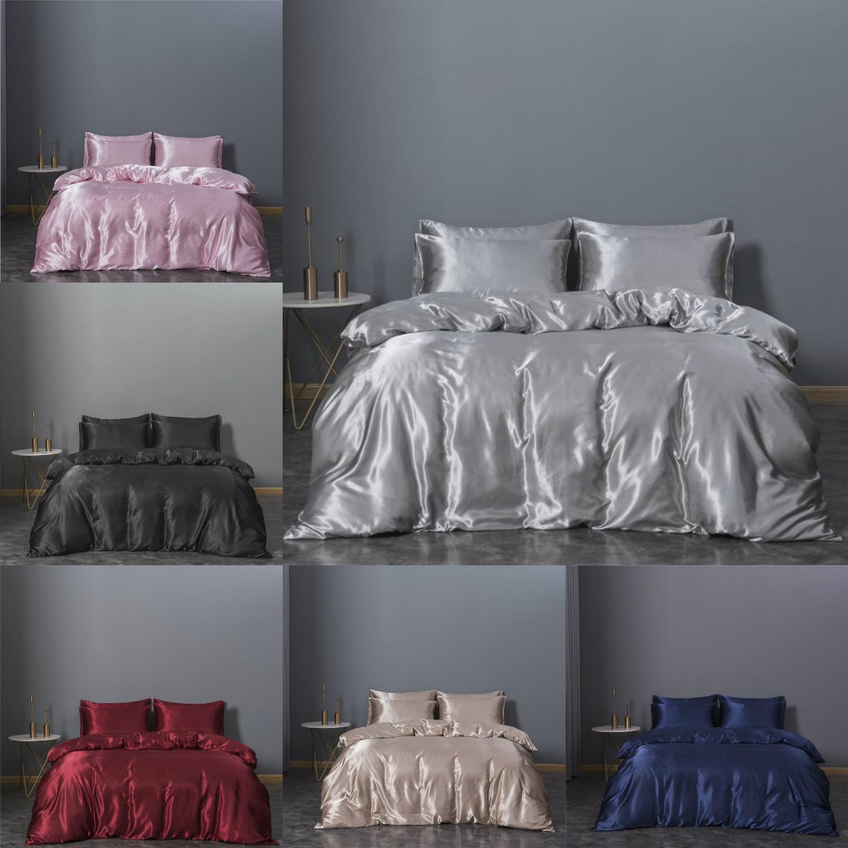 2020 Hot-selling Bedding Sets 3 Pcs Solid Bed Suit Duvet Cover Silk