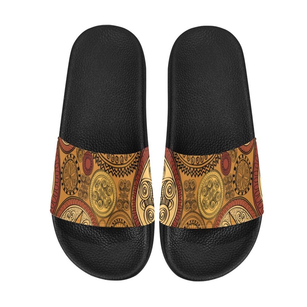 Mens Slide Sandals - Brown Paisley Print